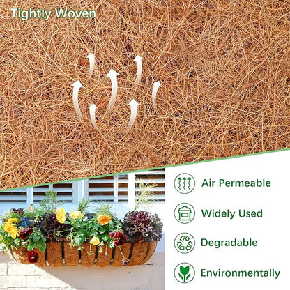 Coco Liners for Planters - 4 Pack 36 Inch Trough Coconut Liners for Planters, Window Box Coco Liners, 100% Natural Coconut Fiber Liners for Wall Hanging Basket, Window Box, Fence Baskets