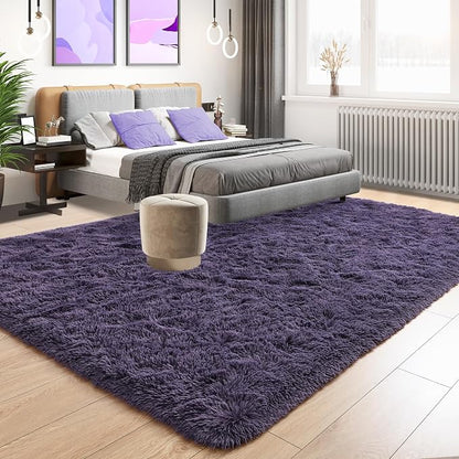 Tepook 5x8 Area Rugs for Living Room, Soft Fluffy Shag Gray Purple Rug for Bedroom Nursery, Modern Shaggy Plush Upgraded Non-Slip Carpet for Girls Boys Kids Room Dorm Home Decor