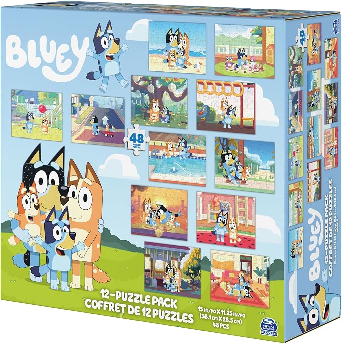 Spin Master Games, Bluey Puzzles 12-Pack, Jigsaw Puzzles for Preschoolers, Ages 4 & Up