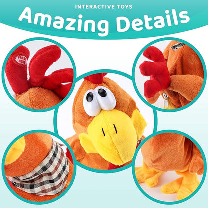 13" Squawking Chicken Musical Stuffed Animal Plushies Walking Singing Waving Rooster Electronic Interactive Plush Toy for Kids Boys Girls Easter