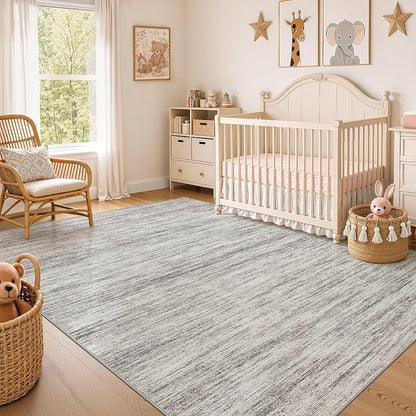 Nakagishi 6X8 Area Rugs Living Room: Washable Large Vintage Rug Neutral Non-Slip Soft Stain Resistant Indoor Carpet for Bedroom Nursery Dining Room Office Playroom - Grey