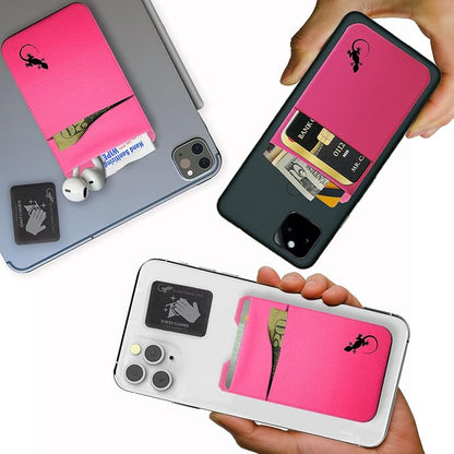 Gecko Travel Tech Double Pocket - Adhesive Card Holder - Cell Phone Pouch - Stick on Spandex Pocket - Carry Credit Cards and Cash (PINK BLACK)