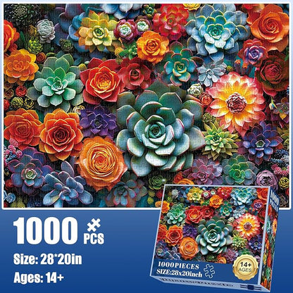 1000 Piece Puzzle for Adults - Colourful Flowers & Succulent Plants Puzzle for Adults Children - Recycled Paper Jigsaw Puzzle 1000 Pieces - Fun and Challenging Family Game Great Gift Idea, 28 * 20 in