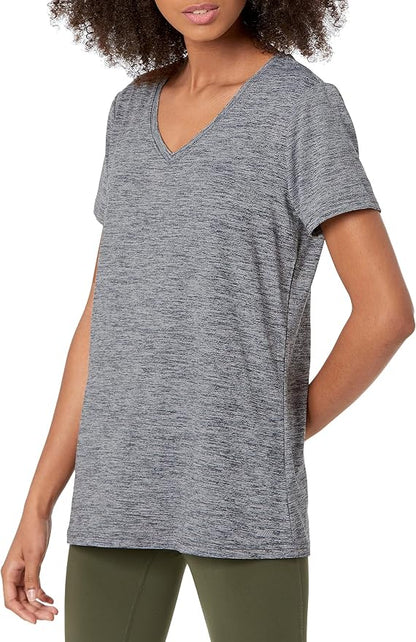 Amazon Essentials Women's Active Quick Dry Tech Stretch Short-Sleeve V-Neck T-Shirt (Available in Plus Size), Pack of 2