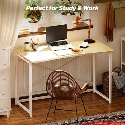 Huuger Folding Desk for Small Spaces, 31.5 Inch Foldable Computer Table, Easy Assembly, for Home Office, Study, Bedroom, Dorm, Space Saving, Small Writing Work Office Computer Desk, Oak