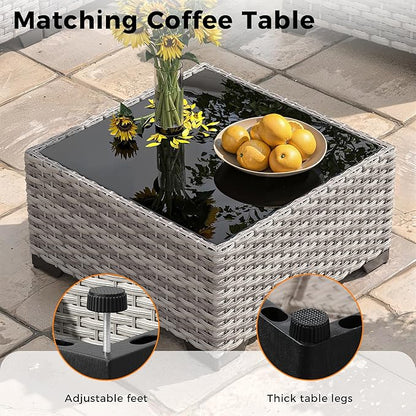 6-Seat Modular Patio Furniture Set – Outdoor Wicker Sectional Sofa with Thick 4″ Cushions, Dual-Strand PE Rattan, Rust-Resistant 18 mm Steel Frame, Backyard Garden Deck Lounge,Gray