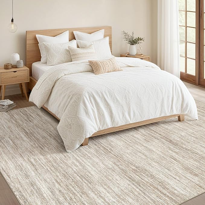 Nakagishi 10x14 Area Rugs Living Room: Washable Large Vintage Rug Neutral Non-Slip Soft Stain Resistant Indoor Carpet for Bedroom Nursery Dining Room Office Playroom - Brown-01