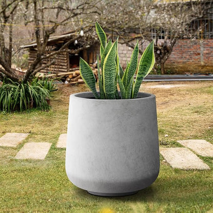 Kante 15.3" Dia Round Concrete Planter, Outdoor Indoor Large Plant Pots Containers with Drainage Hole and Rubber Plug for Home Garden Patio, Natural Concrete