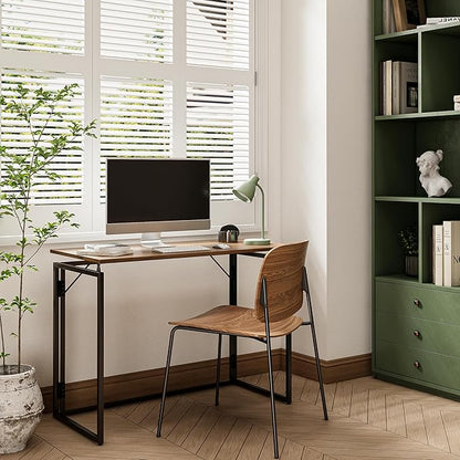 alawooder 31.5" Folding Desk: No Assembly, Wood Top for Small Spaces | Home office desk, holds 150 lbs, folds flat to 2.3 in, splash-proof wood top, sturdy metal frame