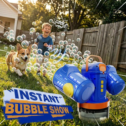 Dual-Engine Bubble Machine with Auto Rotation & RGB Lights & Remote Control,1800mA Type-C Rechargeable,700mL Tank,Bubble Maker for Kids, Party, Wedding, Backyard Outdoor Toy