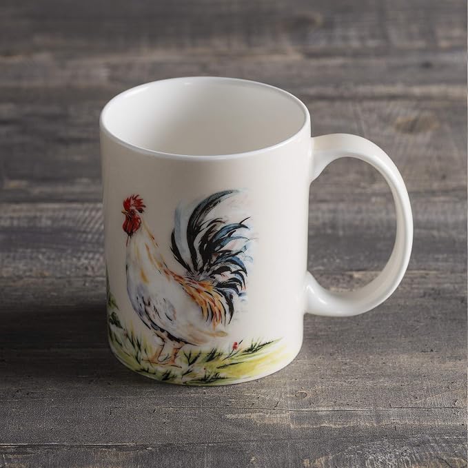 Maison d' Hermine Coffee Mug with Handles Tea Cups (12 Ounce, Pack of 1) | Fine Bone China Coffee Mugs for Hot Beverages Cappuccino Latte Home Restaurant Hotel Spring Summer -Campagne - Coq