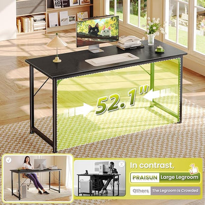 PRAISUN 55 Inch Computer Desk, Home Office Desk with Spacious Desktop, Black