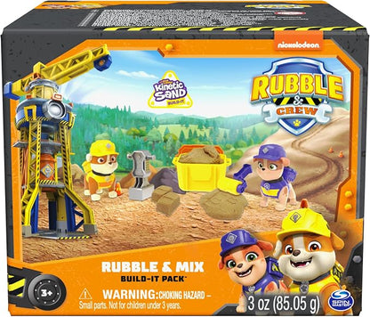 Rubble & Crew, Rubble and Mix Action Figures Set, with 3 oz of Kinetic Build-It Sand and 2 Hand Held Building Toys, Kids Toys for Ages 3 and up
