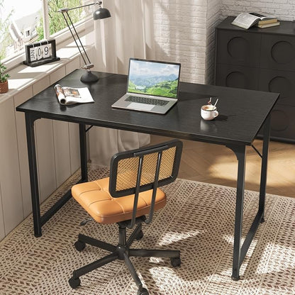 Huuger Modern Simple Office Desk, 40 Inch Gaming Desk with Storage, Black Metal Frame, Large Legroom