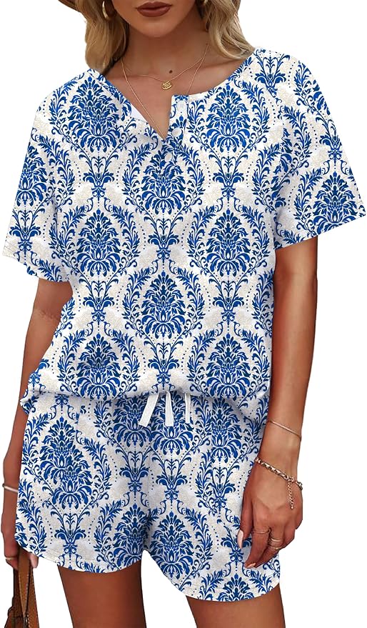 WIHOLL Two Piece Outfits for Women Lounge Sets Button Down Top and Shorts Set Sweatsuits with Pockets