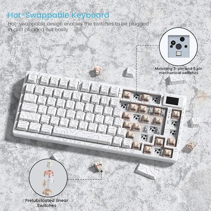 Womier SK80 75% Percent Keyboard Gaming with Color Multimedia Display | Mechanical Keyboard Topographic, Hot Swappable Gasket Mount RGB Creamy Key board Pre-lubed POM Switch for Mac/Win,White