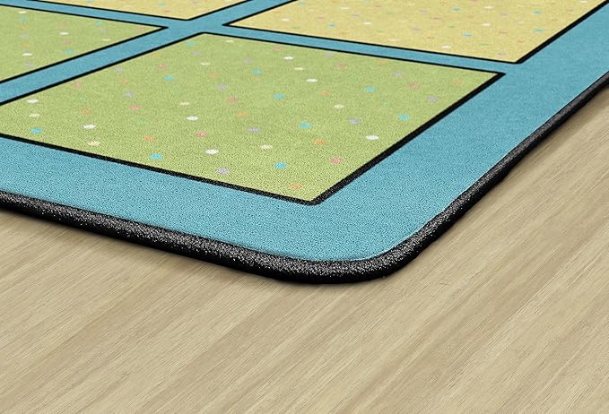 Flagship Carpets Happy Squares Educational Area Rug for Kids Room Seating Décor, Children's Classroom, Play Carpet for Teaching and Playroom, Seats 30, 10'6"x13'2", Blue & Multi Color