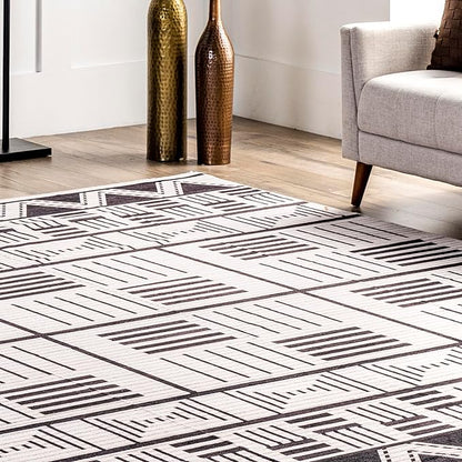 nuLOOM Evia Tribal Stripes Machine Washable Ultra Thin Area Rug, 5' x 8', Charcoal