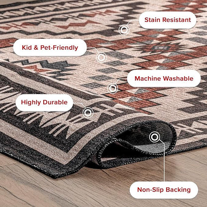 nuLOOM Leighton Machine Washable Southwestern Medallion Ultra Thin Accent Rug, 2x3, Beige