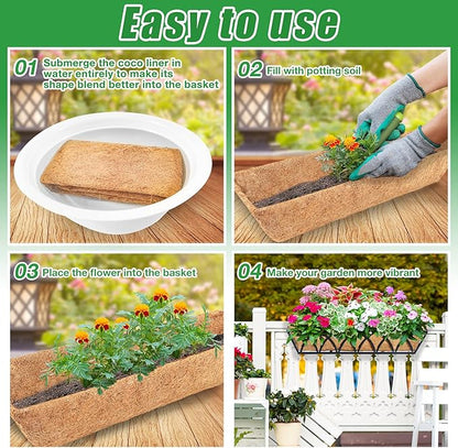 Y&M 4pcs 24“ Through Coco Liners Coconut Fiber Liner, Pre-Formed Replacement 24'' Coco Liner for Window Basket