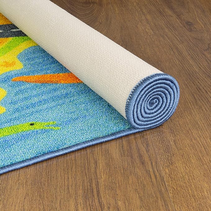 KC Cubs Dinosaur Dino Safari Road Map Learning & Game Area Carpet for Kids and Children Bedrooms and Playroom Educational Rug, 5 ft x 6 ft 6 in, Multi