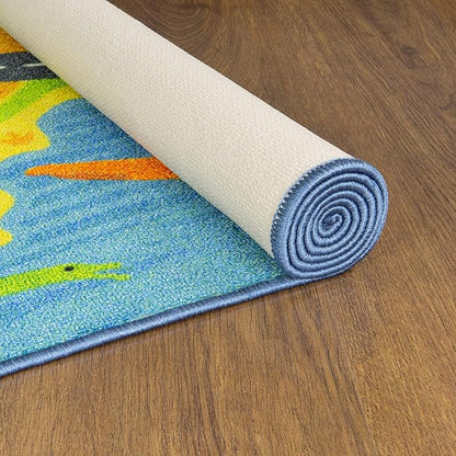 KC Cubs Dinosaur Dino Safari Road Map Learning & Game Area Carpet for Kids and Children Bedrooms and Playroom Educational Rug, 5 ft x 6 ft 6 in, Multi