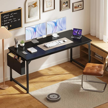 OLIXIS Computer Desk, 63 Inch Gaming Desks for Home Office Small Spaces | Writing Study Craft Work Table, Computer Workstation for Bedroom with Storage Bag, Black