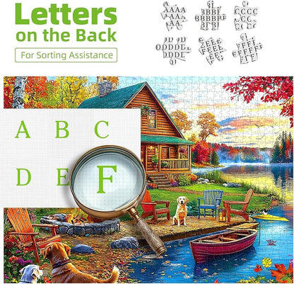Autumn Lake House 1000 Piece Jigsaw Puzzle for Adults Log Cabin with Dogs & Fall Foliage Adult Puzzles 1000 Pieces for Family Game Night & Home Decor