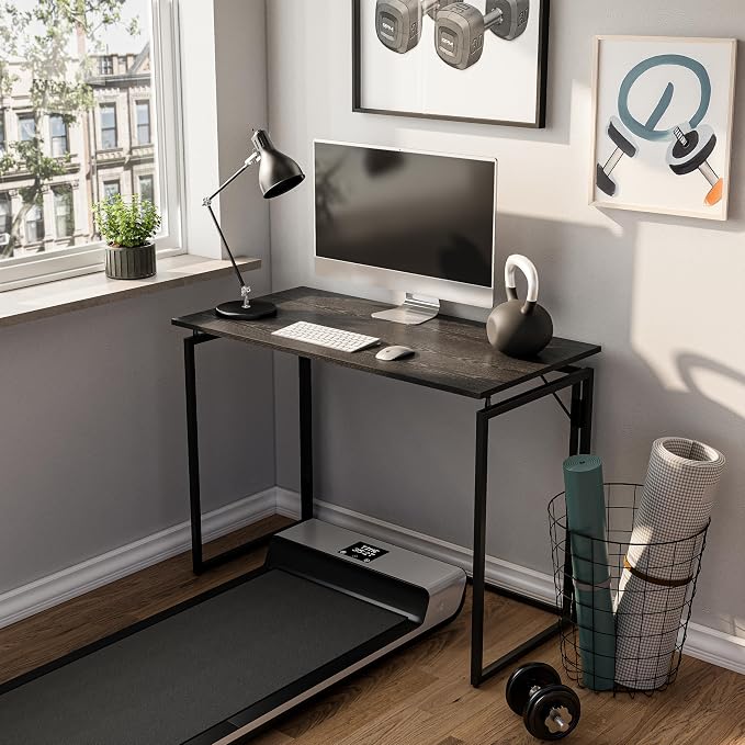 alawooder 39.4" Folding Desk: No Assembly, Wood Top for Small Spaces | 39.4 in dual-monitor workspace, holds 150 lbs, folds flat to 2.3 in, splash-proof top, home office or gaming