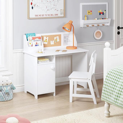 UTEX Wooden Kids Desk and Chair Set with Hutch and Storage for Ages 3-8 | Kids Study Table with Cork Bulletin Board, School Desk, Multi-Zone Storage, Water-based Paint Finish for Kids Room