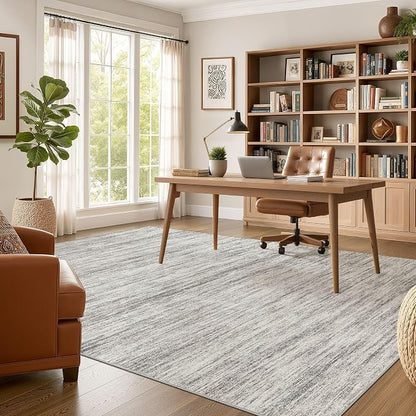 Nakagishi 6X8 Area Rugs Living Room: Washable Large Vintage Rug Neutral Non-Slip Soft Stain Resistant Indoor Carpet for Bedroom Nursery Dining Room Office Playroom - Grey