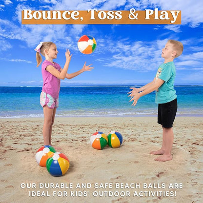 JOYIN 12 Packs 16" Inflatable Beach Balls, Large Rainbow Beach Balls Bulk for Pool Parties, Kids and Adults Summer Pool Party Toys, Beach Toys, Party Favors(16'')