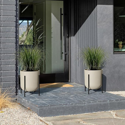 Veradek Mason Series Raised Lima Planter - Round Planter for Patio/Balcony | Plastic-Stone Composite w/Metal Plant Stand | Modern Décor for Plants