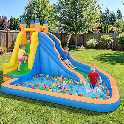 Costzon Inflatable Water Slide, Giant Bouncy Waterslide Park for Kids Backyard Outdoor Fun w/550w Blower, Climbing, Splash Pool, 2-pcs, Blow up Water Slides Inflatables for Kids 3-12 Party Gift