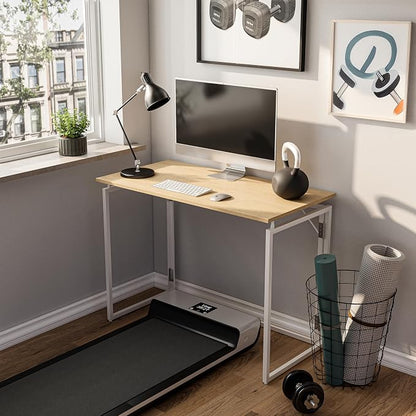 alawooder 39.4" Folding Desk: No Assembly, Wood Top for Small Spaces | 39.4 in dual-monitor workspace, holds 150 lbs, folds flat to 2.3 in, splash-proof top, home office or gaming