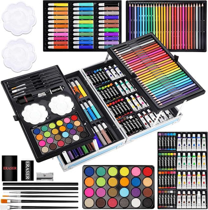 Halobios Art Supplies, 144-Piece Deluxe Art Set Professional Art Kit with Portable Aluminum Case, Crafts Drawing Painting Kit for Gifts Adults Kids Artists