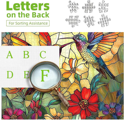 Vintage Paint Hummingbird Flower 500 Piece Puzzles for Adults, Easy Large Piece Puzzle for Seniors, Challenge Art Jigsaw Puzzles, for Gifts Party Games Family, 20x20 Inch Dust Free