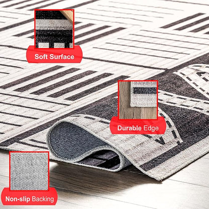nuLOOM Evia Tribal Stripes Machine Washable Ultra Thin Area Rug, 5' x 8', Charcoal