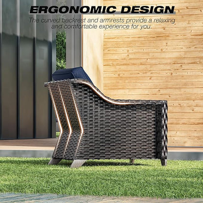Joyside Wicker Patio Furniture Sets, 5 Pieces Upgraded Large Size Outdoor Furniture with Patio Dining Chairs, 3-Seat Sofa and Outdoor Ottoman, Thick Cushions, Wide Armrest