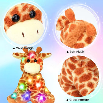 Hopearl Lighting Up Giraffe Stuffed Animal Floppy LED Plush Toy Night Lights Glow Pillow Birthday Festival for Kids Toddlers Boys Girls, Orange, 11''