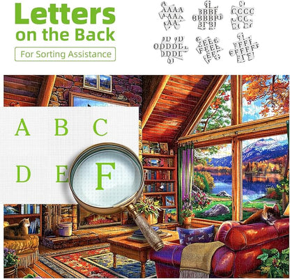 Cabin Living Room 500 Piece Jigsaw Puzzles for Adults Autumn Mountain Lake View Puzzle with Letters on Back Perfect for Game Night Scenic Landscape Puzzle Home Decor & Relaxing Gift- 23x15 Inch