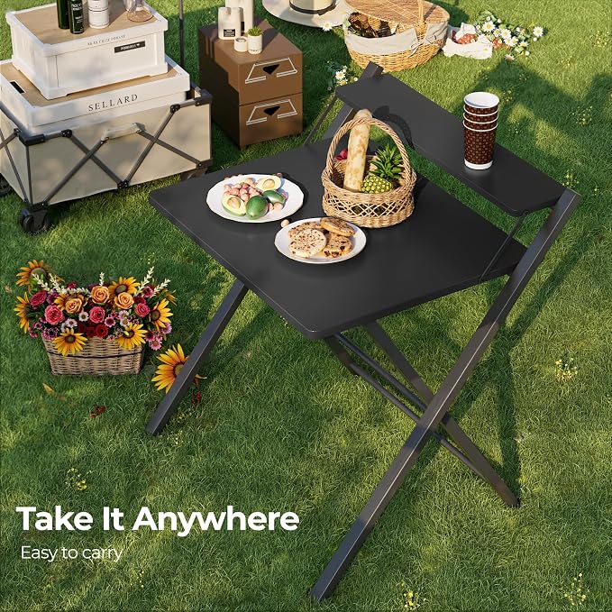 GreenForest Folding Desk No Assembly, Sturdy Computer Desk for Small Spaces | Portable Foldable Table for Laptop, 2-Tier Compact with Shelf, Space Saving for Home Office, Dorm, Apartment, 27"x 22" Black