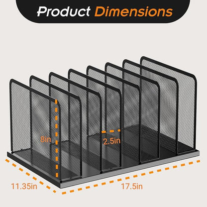 Kuntine.B 7-Section Upright Desk File Organizer Black 2 Pack | Vertical, Mesh, Metal, Assembly, Stability, Sturdiness, Organization, Standing