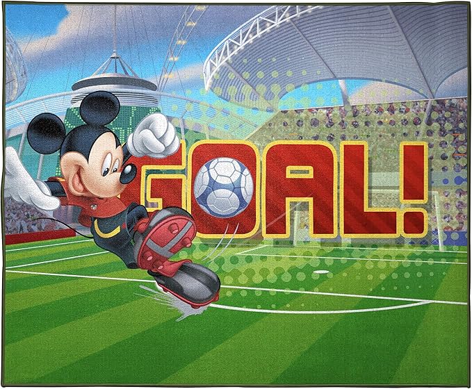 Jay Franco Disney Mickey Mouse Strike, Curve, Goal Kids Room Rug - Large Area Rug Measures 4 x 5 Feet (Offical Disney Product)