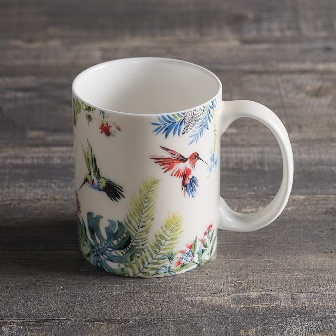 Maison d' Hermine Coffee Mug with Handles Tea Cups (12 Ounce, Pack of 1) | Fine Bone China Coffee Mugs for Hot Beverages Cappuccino Latte Home Restaurant Hotel Spring Summer -Tropiques - Colibris