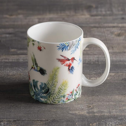 Maison d' Hermine Coffee Mug with Handles Tea Cups (12 Ounce, Pack of 1) | Fine Bone China Coffee Mugs for Hot Beverages Cappuccino Latte Home Restaurant Hotel Spring Summer -Tropiques - Colibris