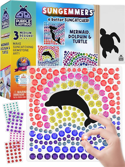 SUNGEMMERS Gem Window Art Suncatcher Kit for Kids 6-8 9 10 11 12 - Birthday Gifts for 7 Year Old Girl, Fun Diamond Art Mermaid Gifts for Girls - Arts & Crafts for Kids, Summer Crafts for Girls