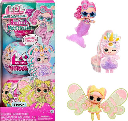 LOL Surprise Tots Just Add Water 3-Pack with 3 Make-Your-Own Fantasy Dolls and 25+ Surprises to UNbox Including Mermaid, Fairy, and Unicorn Dolls and Magical Crafts – Great Gift for Kids Ages 4+