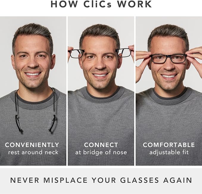 Clic Magnetic Reading Glasses - Adjustable Neck Hanging Readers - Secure Fit with Rigid Headband - Original Expandable (M-XL, Blue, 2.75)