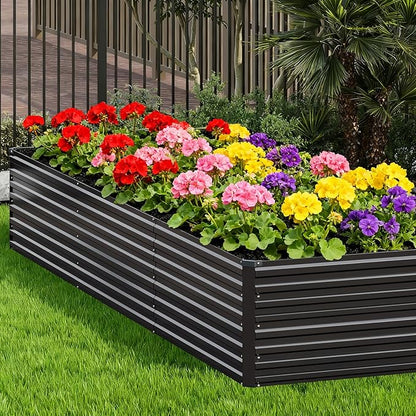 Vengarus 12x4x2FT Galvanized Raised Garden Bed Kit, Large Rectangle Elevated Planter for Vegetables, Flowers, Herbs and Succulents - 718 Gallon Capacity, Black